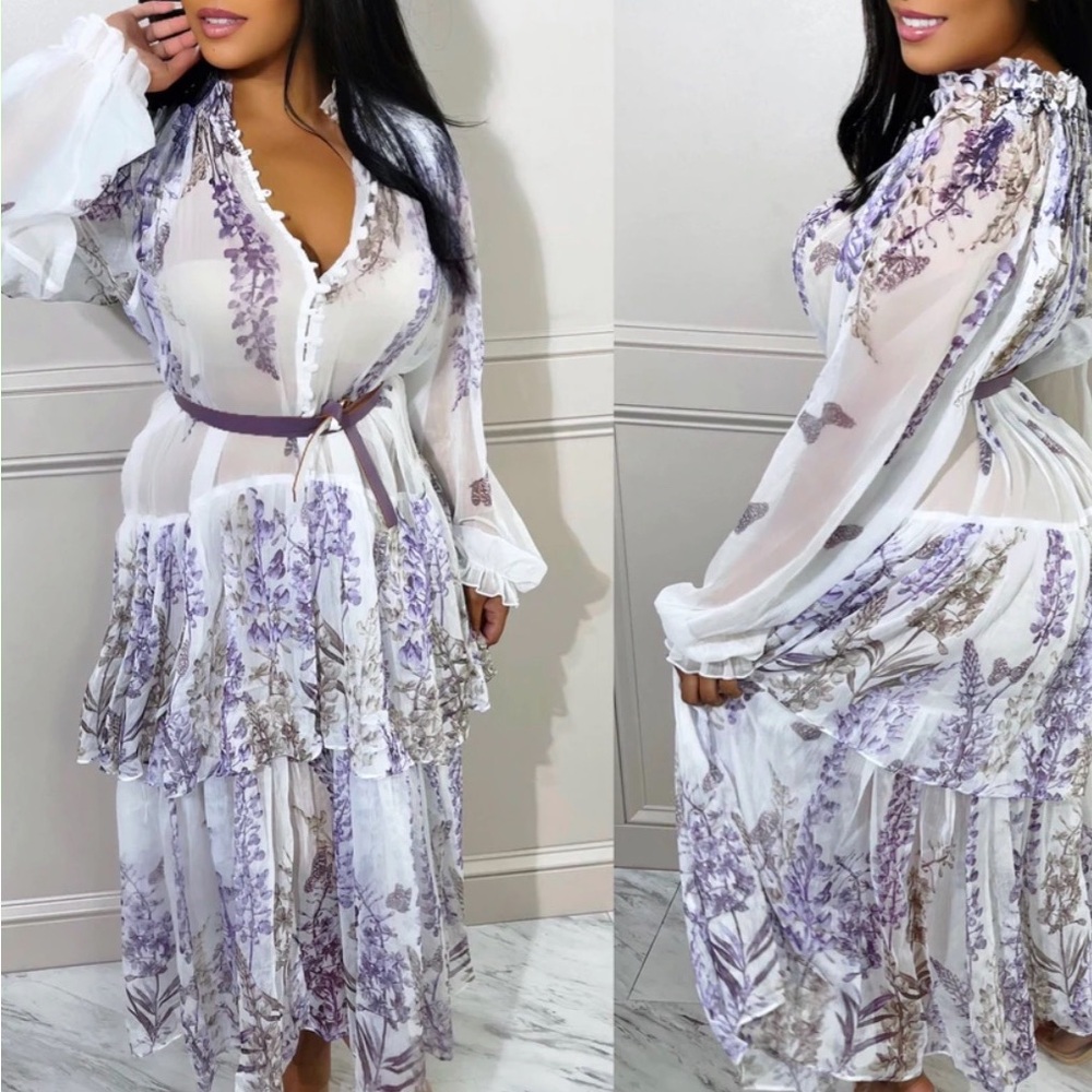 L'ATISTE Purple Floral Butterfly Long Sleeve Dress SUGAR POPPED